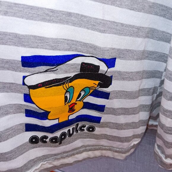 Tweety Bird Acapulco Nautical Striped Sleeveless XL Dress Keyhole Beach White - Picture 4 of 4